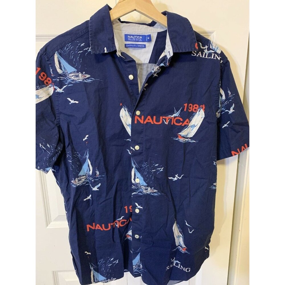 Vintage Nautica Blue Sail ALL OVER PRINT Sailing Shirt Men’s Sz‎ M - Picture 4 of 8